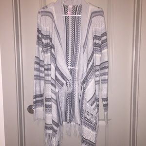 No boundaries black/white/gray fringe cardigan